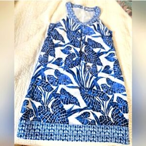 Tommy Bahama Blue and White Tropical Print Sleeveless Dress